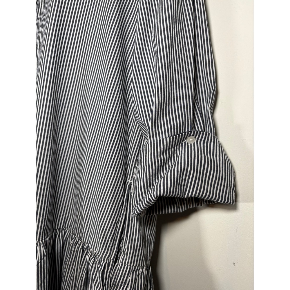 Lands End Shirt Dress Blue White Striped Ruffle Hem Preppy Coastal Casual Small - Picture 5 of 8